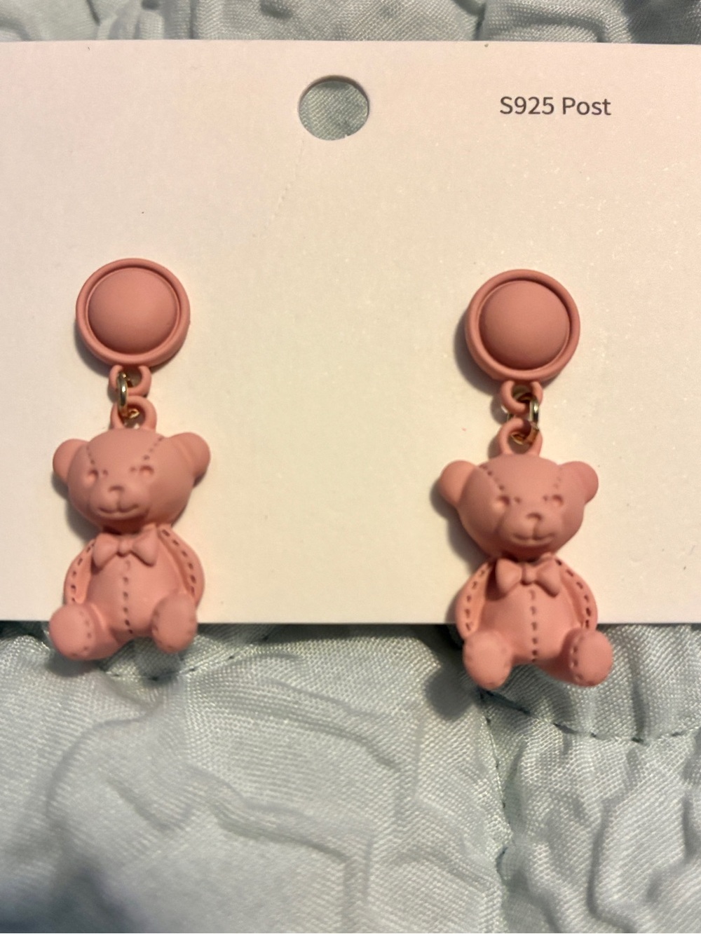Pink Teddy Bear 925 Post Earrings